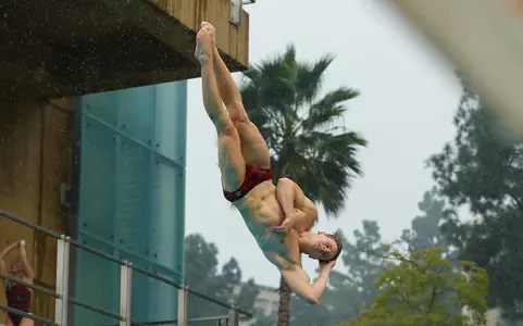 Laurent Gosselin-Paradis of USC diving competes on 3-meter at the Bruin Diving Invitational.