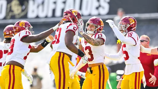 USC Trojans Football defense celebrates at Colorado Buffaloes