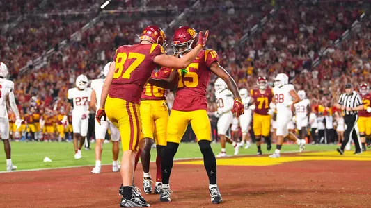 USC Trojans Football wide receiver Dorian Singer celebrates