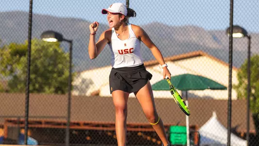 USC’s women’s tennis team plays the Arizona State University in the quarter finals of the PAC-12 Championships on April 27 2023 in Ojai CA. The Trojans would defeat the Ducks 4-1. (Photo by Yannick Peterhans/)