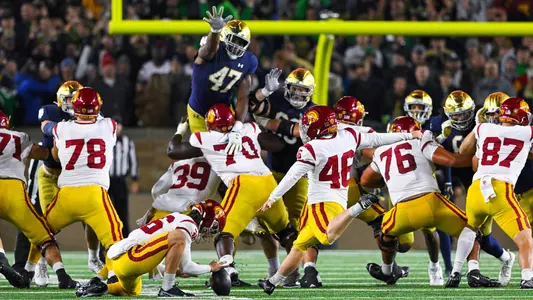 USC Trojans Football kicker Denis Lynch attempts field goal