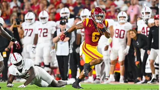 USC Trojans Football running back Austin Jones rushes against Stanford Cardinal