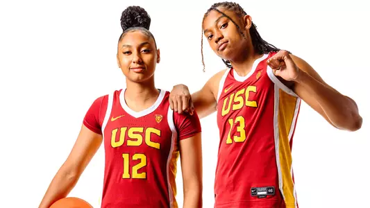 JuJu Watkins and Rayah Marshall pose together for a photo shoot