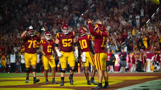 USC Trojans Football quarterback Caleb Williams celebrates against Arizona Wildcats