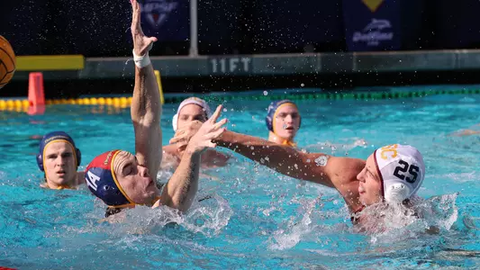 Aidan Wattson shoots through the Augustana goalie in a USC win in the 2023 MPSF Tournament
