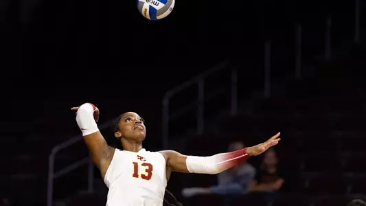 Tyrah Ariail serves the ball