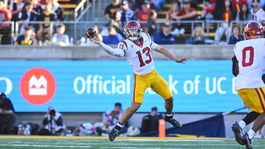 USC Trojans Football quarterback Caleb Williams passes against California Golden Bears