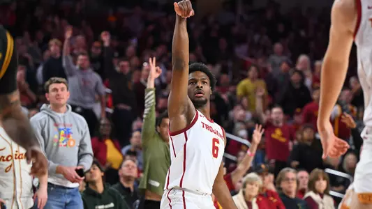 USC Trojans Basketball guard Bronny James shoots against Long Beach State