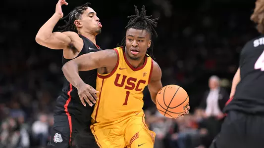 USC Trojans Basketball guard Isaiah Collier drives against Gonzaga Bulldogs