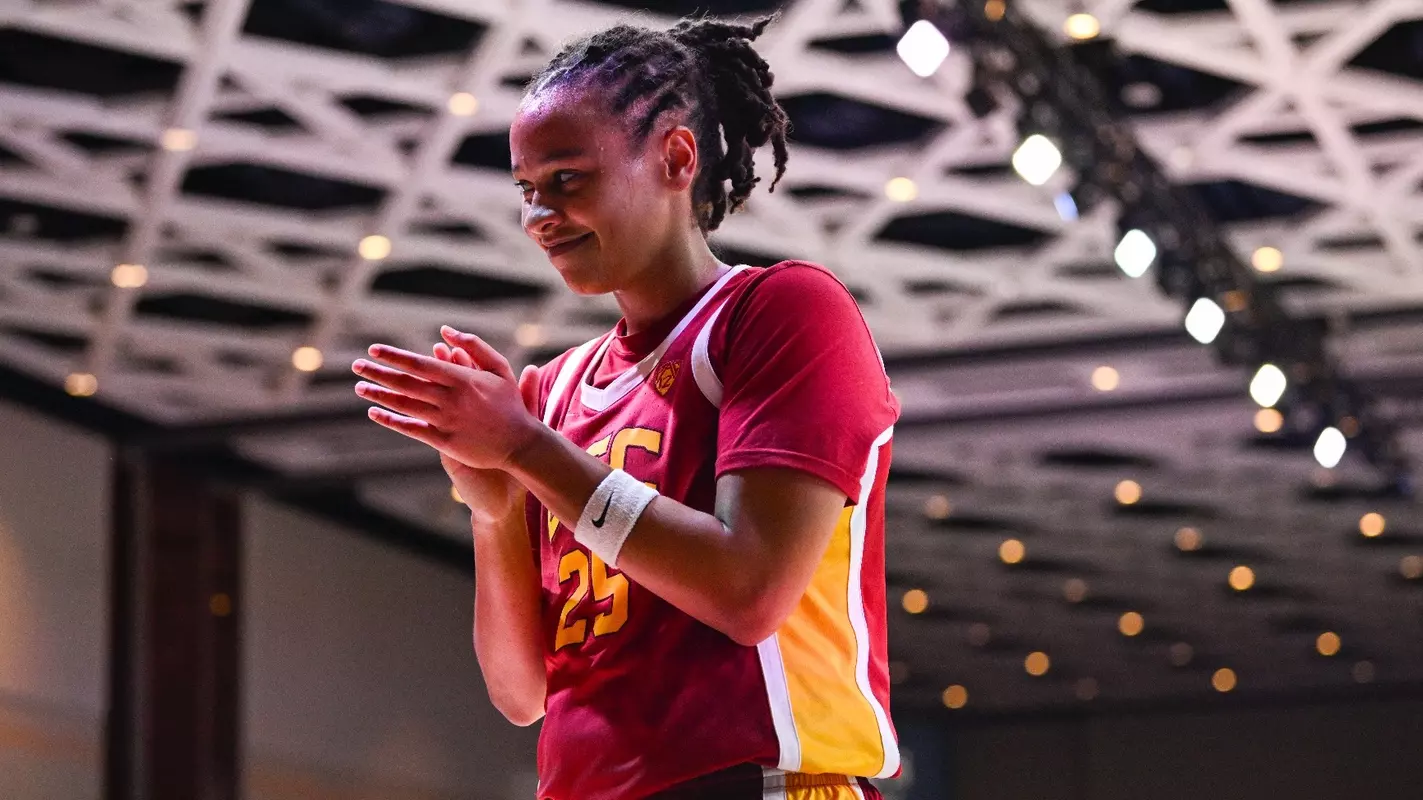 McKenzie Forbes claps her hands during a USC win over Penn State
