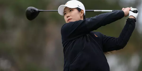 Xin (Cind) Kou strikes a fairway shot at the Therese Hession Regional Challenge