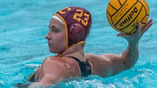 Fanni Muzsnay looks to shoot in a scrimmage at Uytengsu Aquatics Center