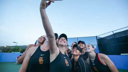 USC’s women’s tennis team plays UC Berkeley in the semi finals of the PAC-12 Championships on April 27 2023 in Ojai, CA. The Trojans would defeat the Bears 4-2. (Photo by Yannick Peterhans/)