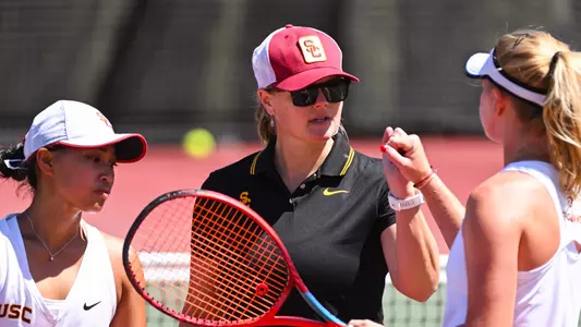 Alison Swain alongside Trojans Maddy Sieg and Eryn Cayetano