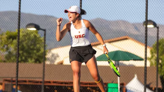 USC’s women’s tennis team plays the Arizona State University in the quarter finals of the PAC-12 Championships on April 27 2023 in Ojai CA. The Trojans would defeat the Ducks 4-1. (Photo by Yannick Peterhans/)