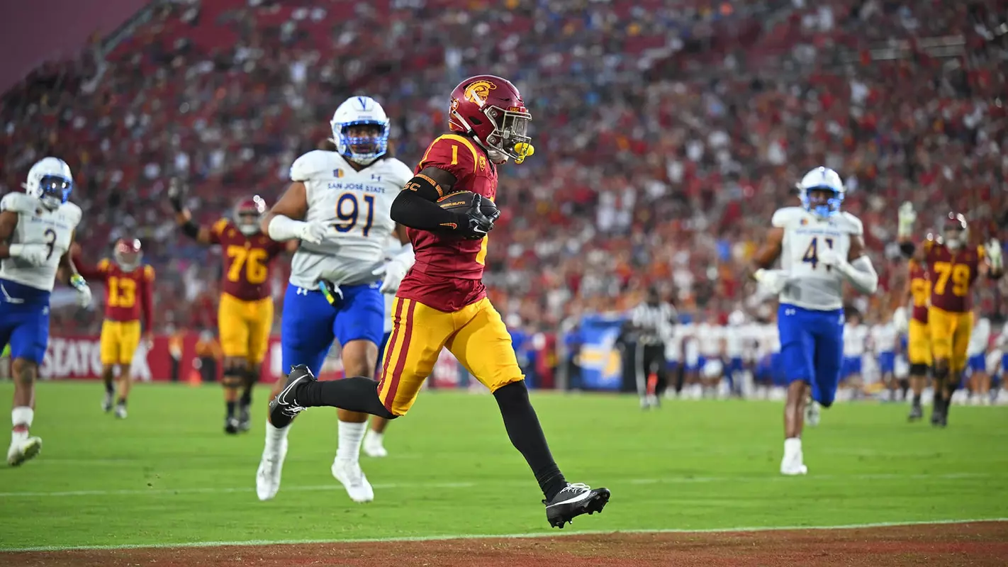 USC Trojans Football wide receiver Zachariah Branch scores touchdown vs. San Jose State Spartans
