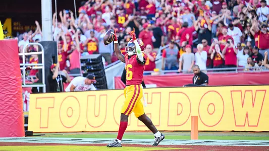 USC Trojans wide receiver Tahj Washington celebrates a touchdown