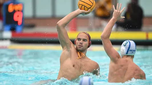 Luka Brnetic looks to attack vs. UC Santa Barbara at Uytengsu Aquatics Center