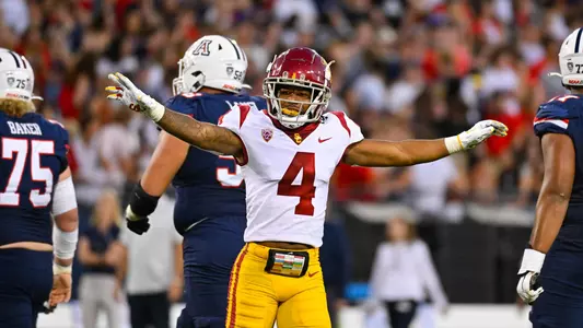 USC Trojans Football defensive back Max Williams celebrates