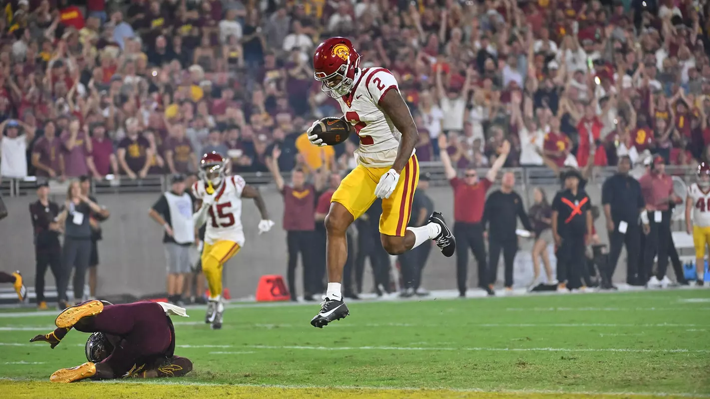 USC Trojans wide receiver Brenden Rice scores touchdown at Arizona State Sun Devils