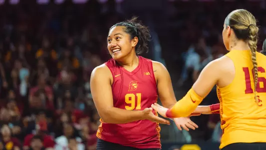 Mia Tuaniga celebrates with Gala Trubint