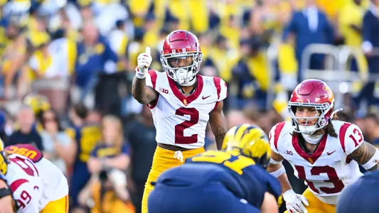 USC Trojans Football cornerback Jaylin Smith pre-play at Michigan Wolverines