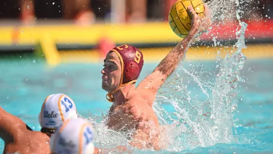 Robert López Duart takes aim at one of his four goals vs. UCLA at Uytengsu Aquatics Center
