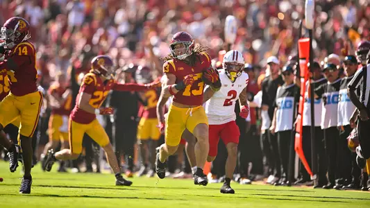 USC Trojans Football linebacker Mason Cobb returns interception for a touchdown