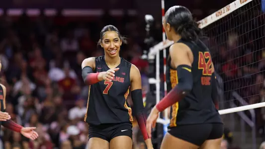 Leah Ford and Jadyn Livings celebrate a block
