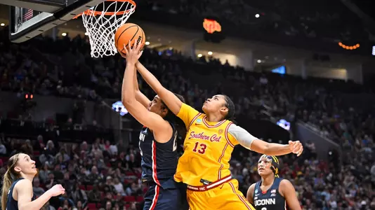 Rayah Marshall blocks a UConn shot during the 2-24 NCAA Elite Eight game