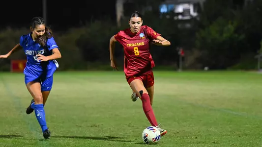 Brooklyn Courtnall dribbles against Saint Louis in the second round of the NCAA Tournament.
