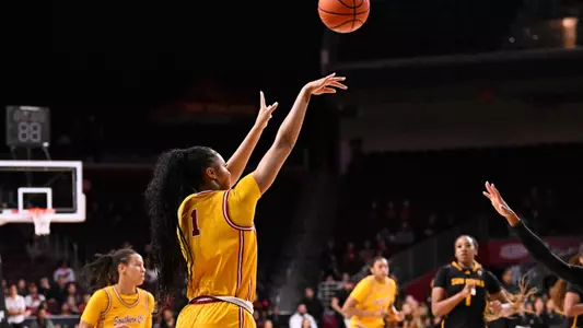 Taylor Bigby shoots a 3-pointer in a USC win over ASU at Galen Center