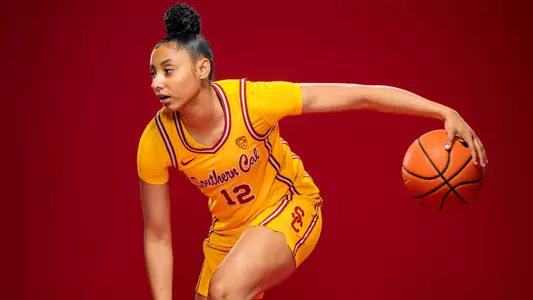 JuJu Watkins dribbles the ball during a photo shoot