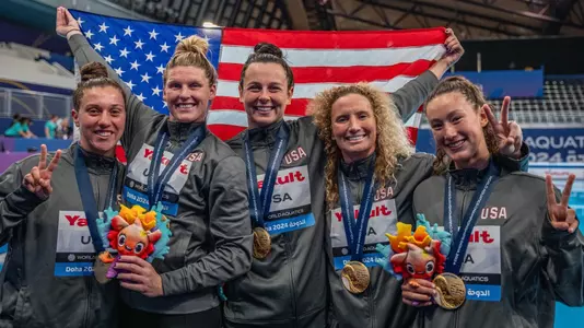 Team USA gold medals - Bayley Weber, Amanda Longan, Denise Mammolito, Kaleigh Gilchrist, Emily Ausmus