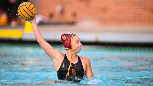 Julia Janov takes aim in a game at Uytengsu Aquatics Center.