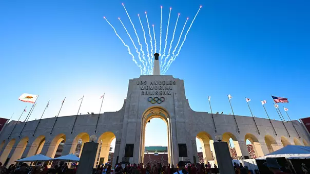Fireworks at United Airlines Field at Los Angeles Memorial Coliseum for a USC Trojans Football game