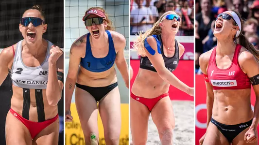 USC beach volleyball Olympians Sophie Bukovec, Sara Hughes, Kelly Cheng, Tina Graudina