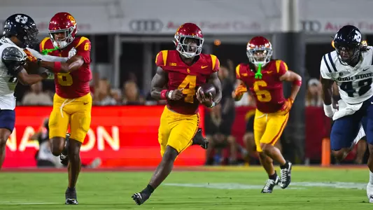 USC Trojans Football running back Woody Marks rushes against Utah State Aggies