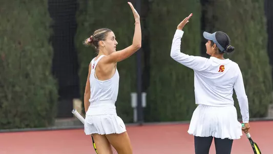 Sloane Morra and Anya Murthy celebrated with a high five after a point