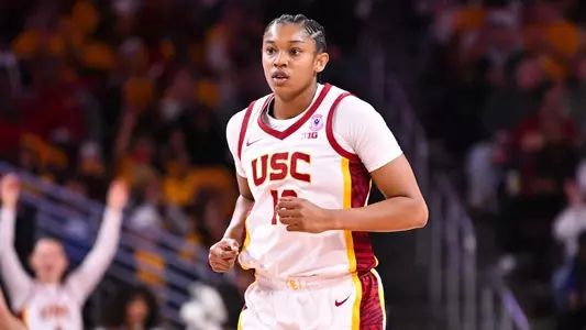 Rayah Marshall wearing her Kay Yow Servant Leader patch on her uniform at a USC home game at Galen Center