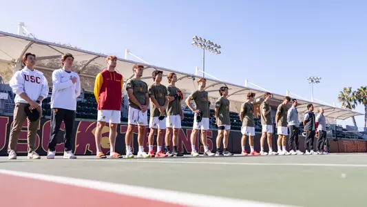USC Men's Tennis Stands for National Anthem vs. UCI on Monday, Jan. 20