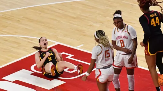 Kayleigh Heckel celebrates an and-1 opportunity late in USC's win at No. 8 Maryland