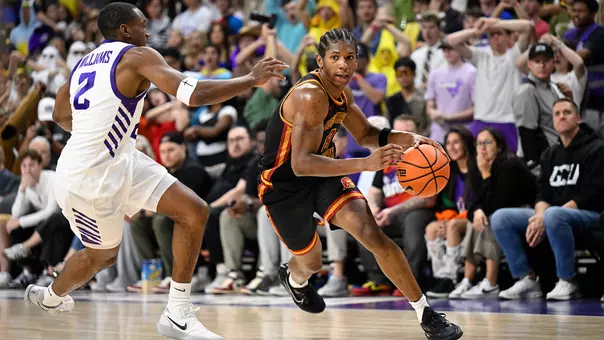 Jerry Easter II dribbling past a GCU player