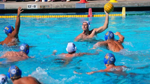 USC Water Polo Player takes aim against UCLA at Spieker Aquatic Center