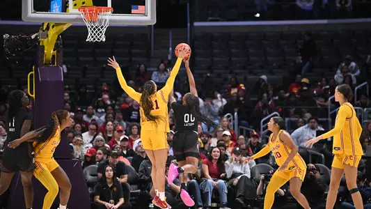 Kennedy Smith blocks a shot during South Carolina game