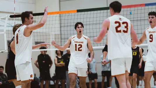 USC Men's Volleyball celebrates after a point at the USC Fall Invitational