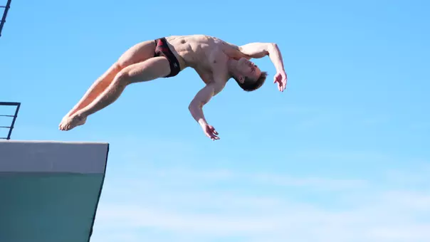 Laurent Gosselin Paradis performs a dive off of the top of ten meter