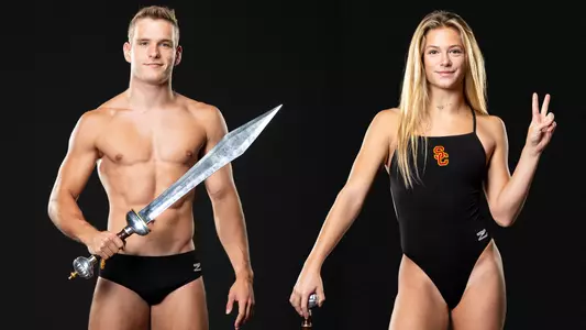Kate Miller and Moritz Wesemann posed with swords