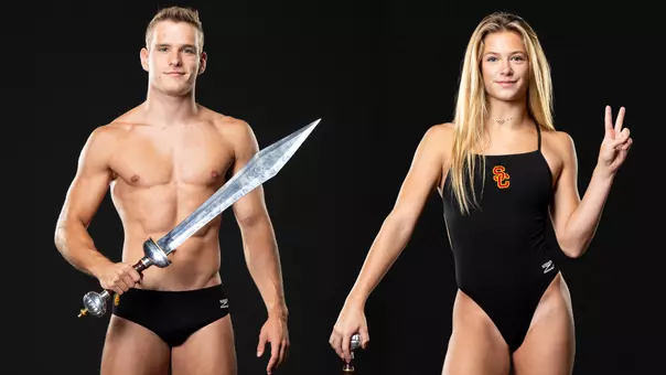 Kate Miller and Moritz Wesemann posed with swords