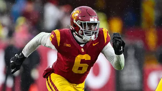 USC Trojans Football defensive lineman Anthony Lucas brings pressure vs. Iowa Hawkeyes
